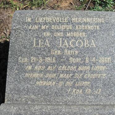 VERWEY Lea Jacoba nee BRITS 1916-1960