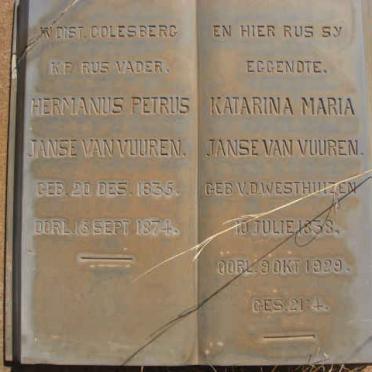 VUUREN Hermanus Petrus, Janse van 1835-1874 &amp; Katarina Maria V.D. WESTHUIZEN 1838-1929