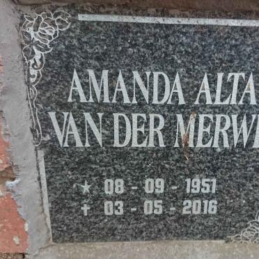 MERWE Amanda Alta, van der 1951-2016