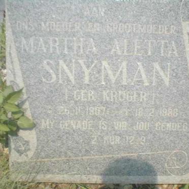 SNYMAN Martha Aletta nee KRUGER 1907-1988