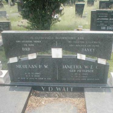 WALT Nicolaas P.W., v.d. 1903-1989 &amp; Janetha W.E.C. PIETERSEN 1909-1975