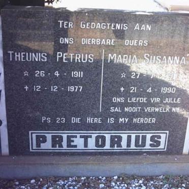 PRETORIUS Theunis Petrus 1911-1977 &amp; Maria Susanna 1911-1990