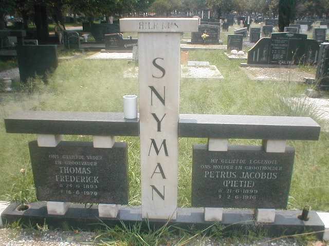 SNYMAN Thomas Frederick 1893-1979 &amp; Petrus Jacobus 1899-1976