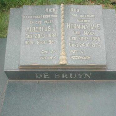 BRUYN Albertus J., de 1884-1957 &amp; Hermina M.E. MARX 1885-1974