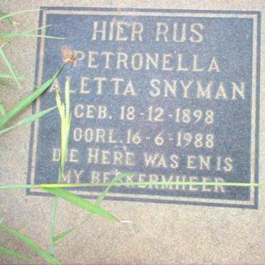 SNYMAN Petronella Aletta 1898-1988