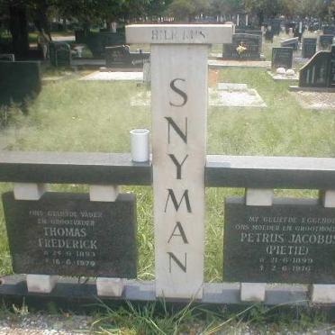 SNYMAN Thomas Frederick 1893-1979 &amp; Petrus Jacobus 1899-1976