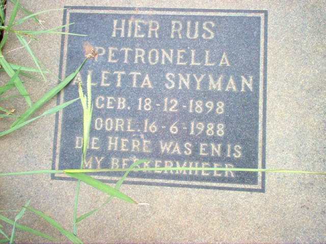 SNYMAN Petronella Aletta 1898-1988