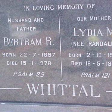WHITTAL Betram R. 1897-1978 &amp; Lydia M. RANDALL 1900-1988
