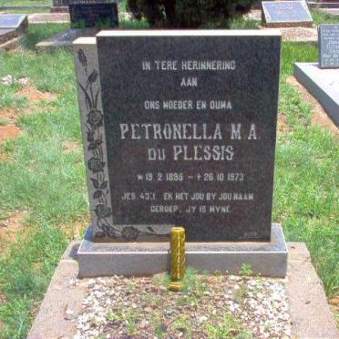 PLESSIS  Petronella M.A., du  1895-1973