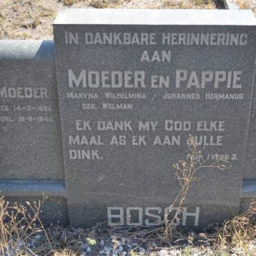 BOSCH Johannes Hermanus 1884-1943 &amp; Maryna Wilhelmina WELMAN 1888-1943