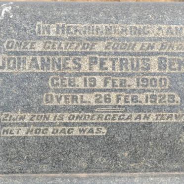 BEKKER Johannes Petrus 1900-1923