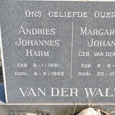 WALT Andries Johannes Harm, van der 1881-1965 &amp; Margaretha Johanna VAN DER WALT 1885-1934