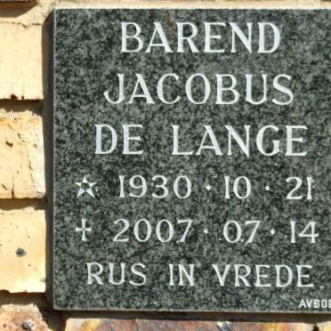 LANGE Barend Jacobus, de 1930-2007