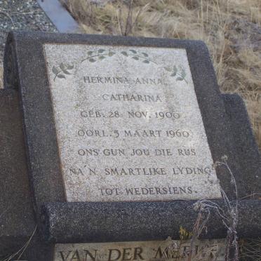 MERWE Hermina Anna Catharina, van der 1900-1960