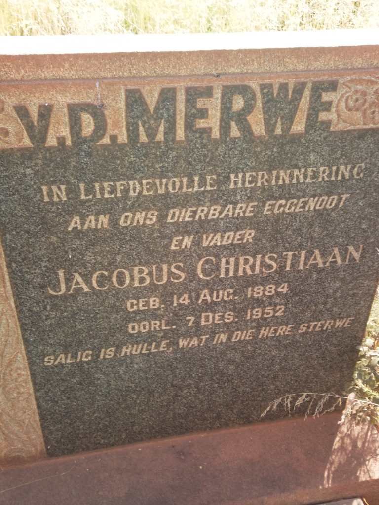 MERWE Jacobus Christiaan, v.d. 1884-1952