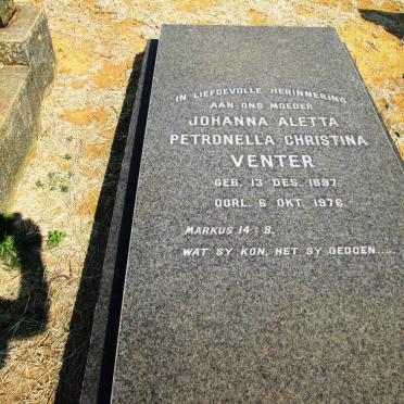 VENTER Johanna Aletta Petronella Christina 1897-1976