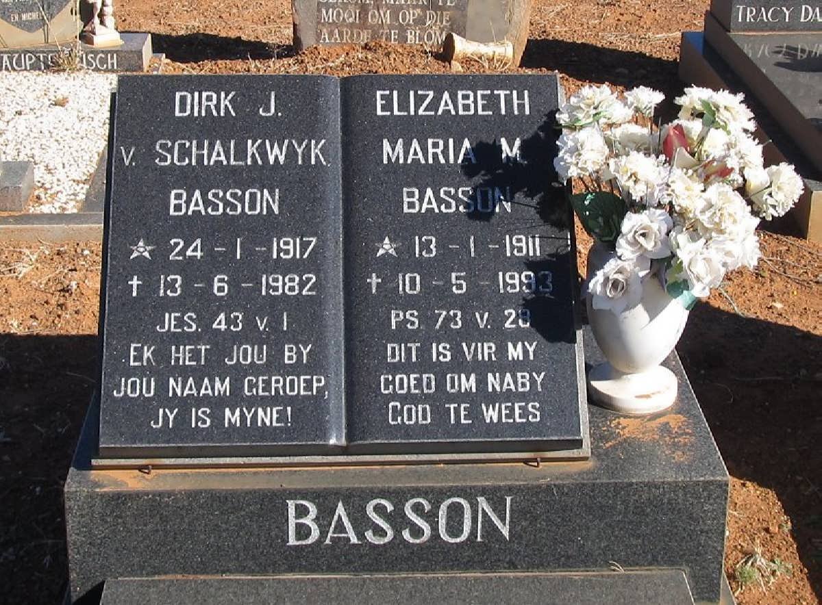 BASSON Dirk van Schalkwyk 1917-1982 &amp; Elizabeth Maria M. 1911-1993