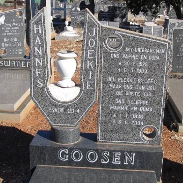 GOOSEN Hannes 1929-1989 &amp; Joekie 1936-2004