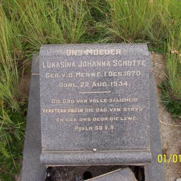 SCHUTTE Lukasina Johanna nee VAN DER MERWE 1870-1934