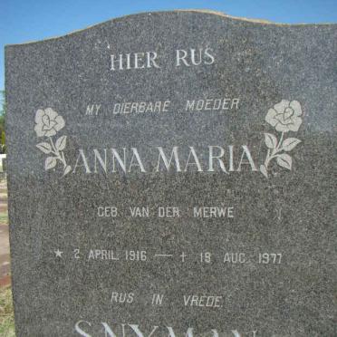 SNYMAN Anna Maria nee VAN DER MERWE 1916-1977