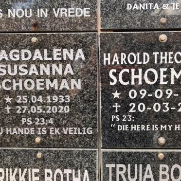 SCHOEMAN Harold Theodorus 1933-2008 &amp; Magdalena Susanna 1933-2020