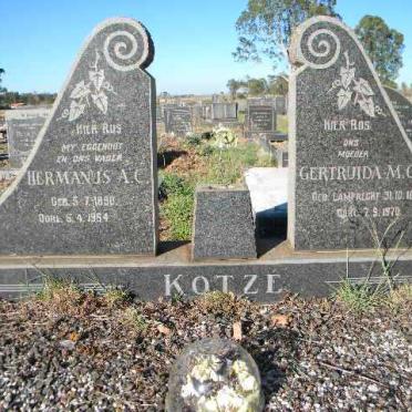 KOTZE Hermanus A.C. 1890-1964 &amp; Gertruida M.C. 1891-1970