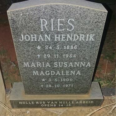 RIES Johan Hendrik 1886-1954 & Maria Susanna Magdalena 1900-1971