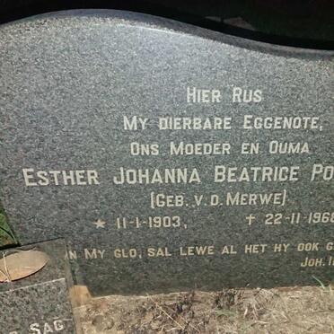 POTGIETER Esther Johanna Beatrice, nee VAN DER MERWE 1903-1968