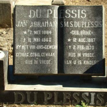 PLESSIS Jan Abraham, du 1884-1960 &amp; S.M.S. BRINK 1887-1970