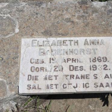 BADENHORST Elizabeth Anna 1869-1932