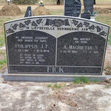 FICK Philippus J.F. 1911-1979 &amp; A. Magrietta S. 1904-1991