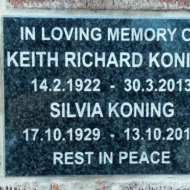 KONING Keith Richard 1922-2013 &amp; Sylvia 1929-2014