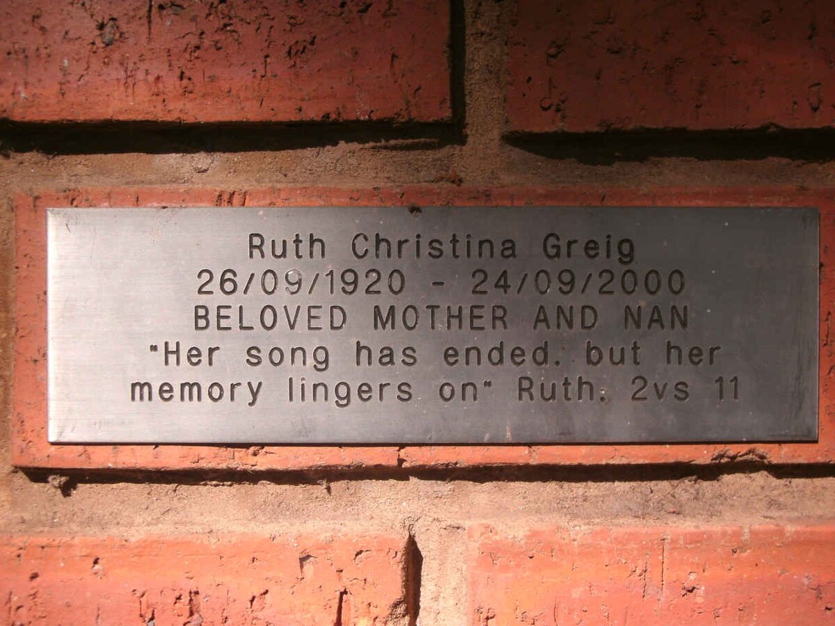 GREIG Ruth Christina 1920-2000