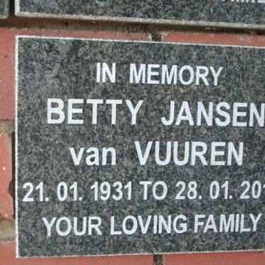 VUUREN Betty, Jansen van 1931-2013