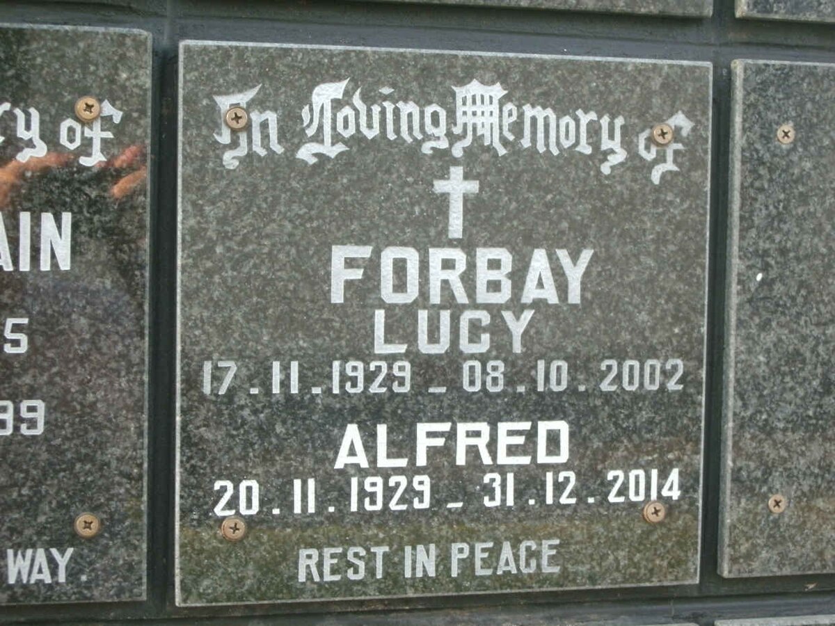 FORBAY Alfred 1929-2014 &amp; Lucy 1929-2002