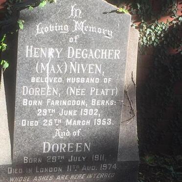 NIVEN Henry Degacher 1902-1953 &amp; Doreen PLATT 1911-1974