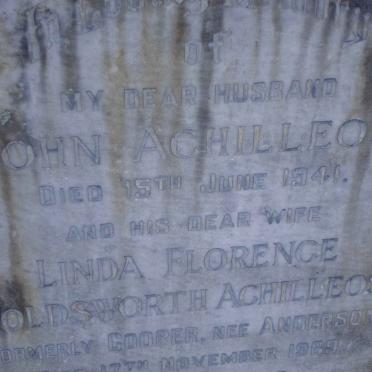 ACHILLEOS John -1941 &amp; Linda Florence Holdsworth formerly COOPER nee ANDERSON -1969 