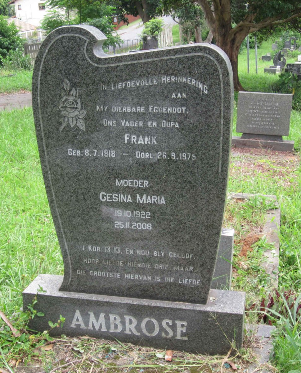 AMBROSE Frank 1918-1975 &amp; Gesina Maria 1922-2008