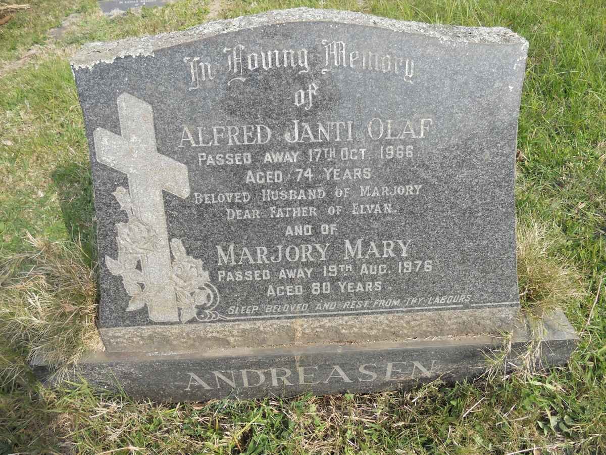 ANDREASEN Alfred Janti Olaf -1966 &amp; Marjory Mary -1976
