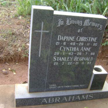 ABRAHAMS Stanley Reginald 1922-1993 :: ABRAHAMS Cynthia Anne 1943-1988 :: ABRAHAMS Daphne Christine 1949-1950