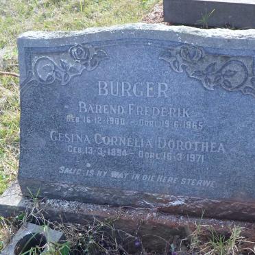 BURGER Barend Frederik 1900-1965 &amp; Gesina Cornelia Dorothea 1894-1971