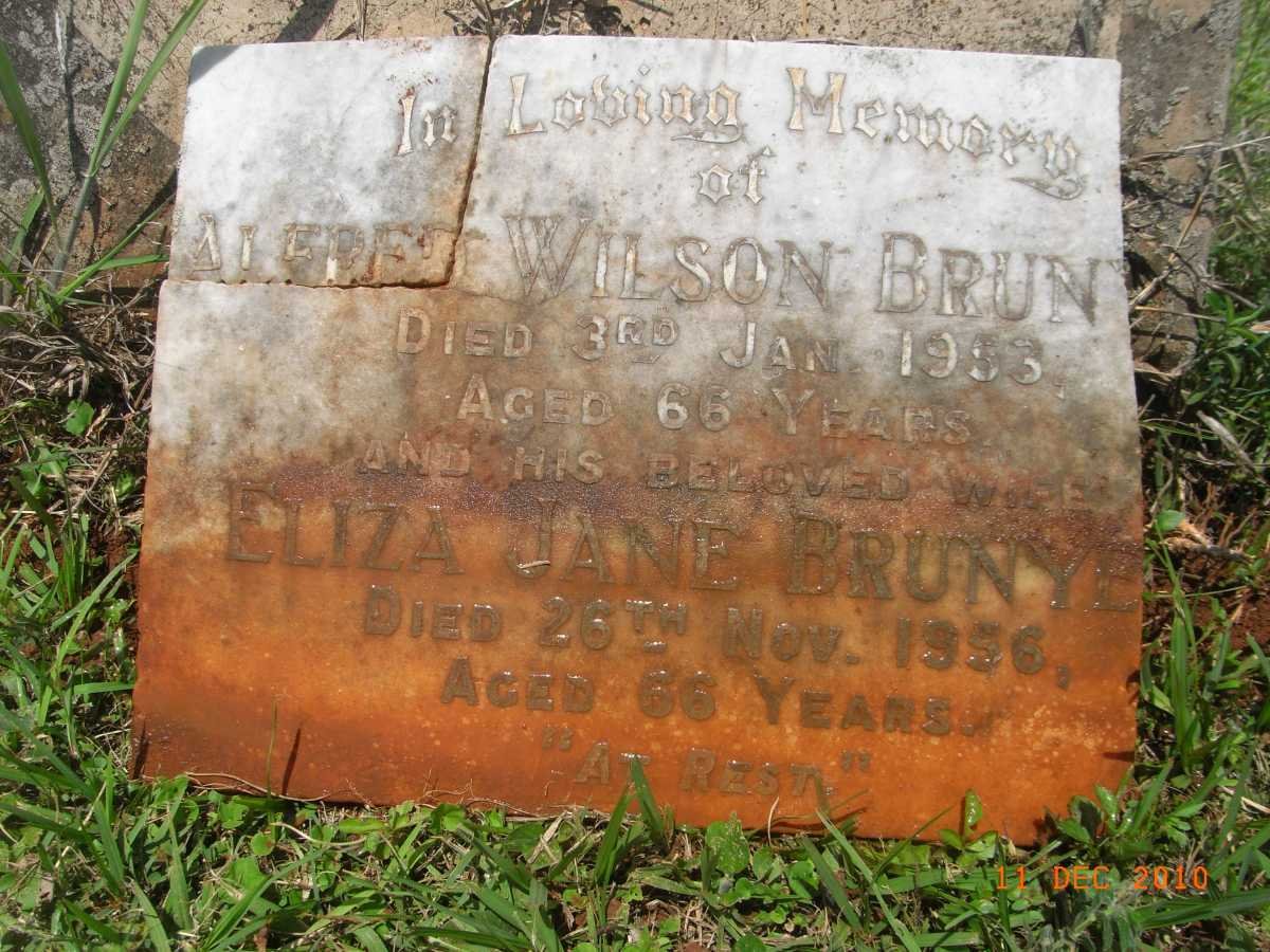 BRUNYE Alfred Wilson -1953 &amp; Eliza Jane -1956