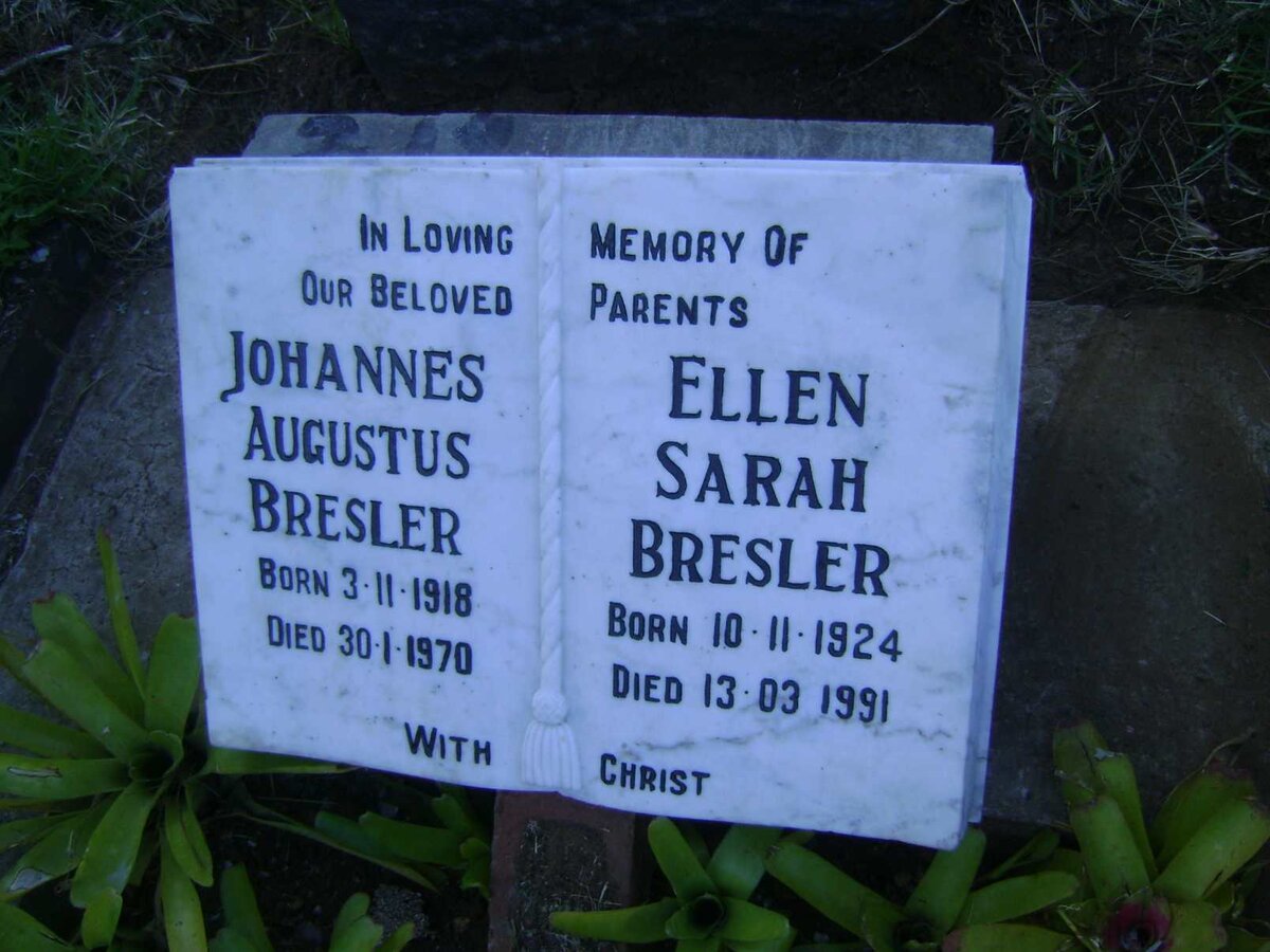 BRESLER Johannes Augustus 1918-1970 &amp; Ellen Sarah 1924-1991