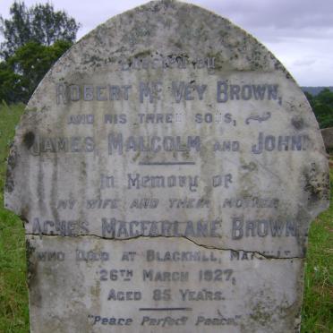 BROWN Robert McVey -1934 &amp; Agnes Macfarlane -1927