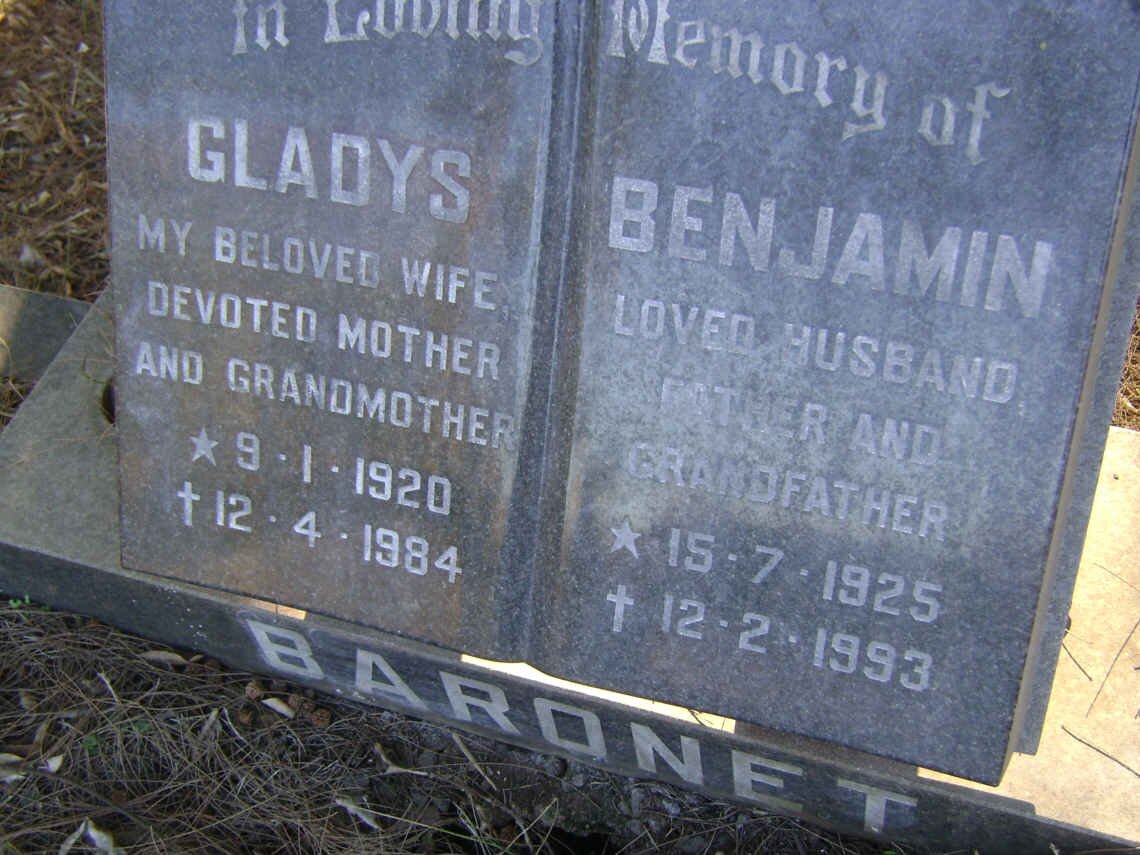 BARONET Benjamin 1925-1993 &amp; Gladys 1920-1984