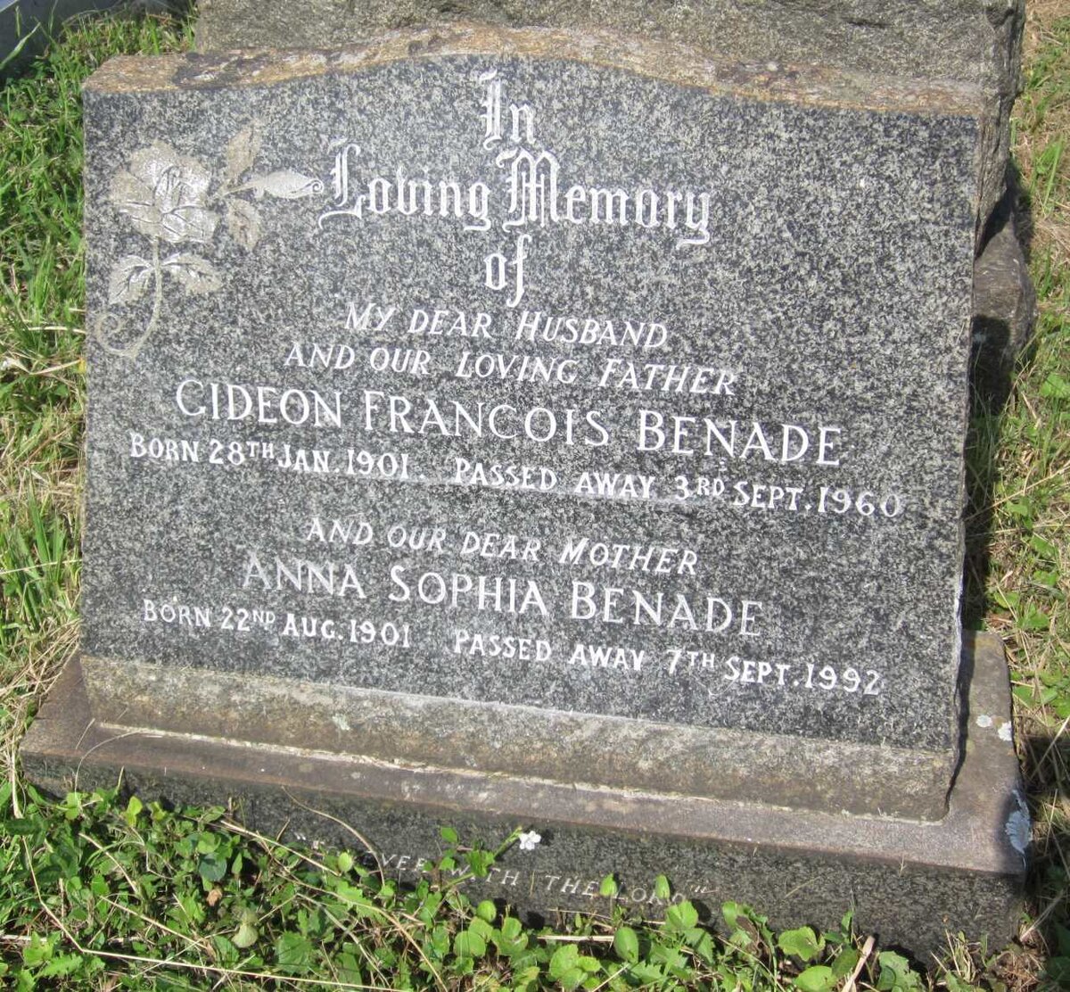 BENADE Gideon Francois 1901-1960 &amp; Anna Sophia 1901-1992