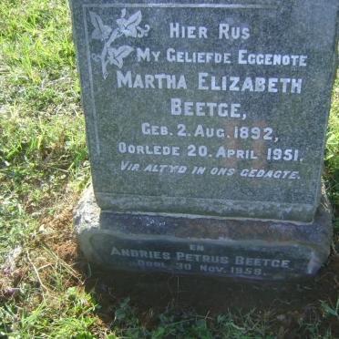 BEETGE Andries Petrus -1958 &amp; Martha Elizabeth 1892-1951