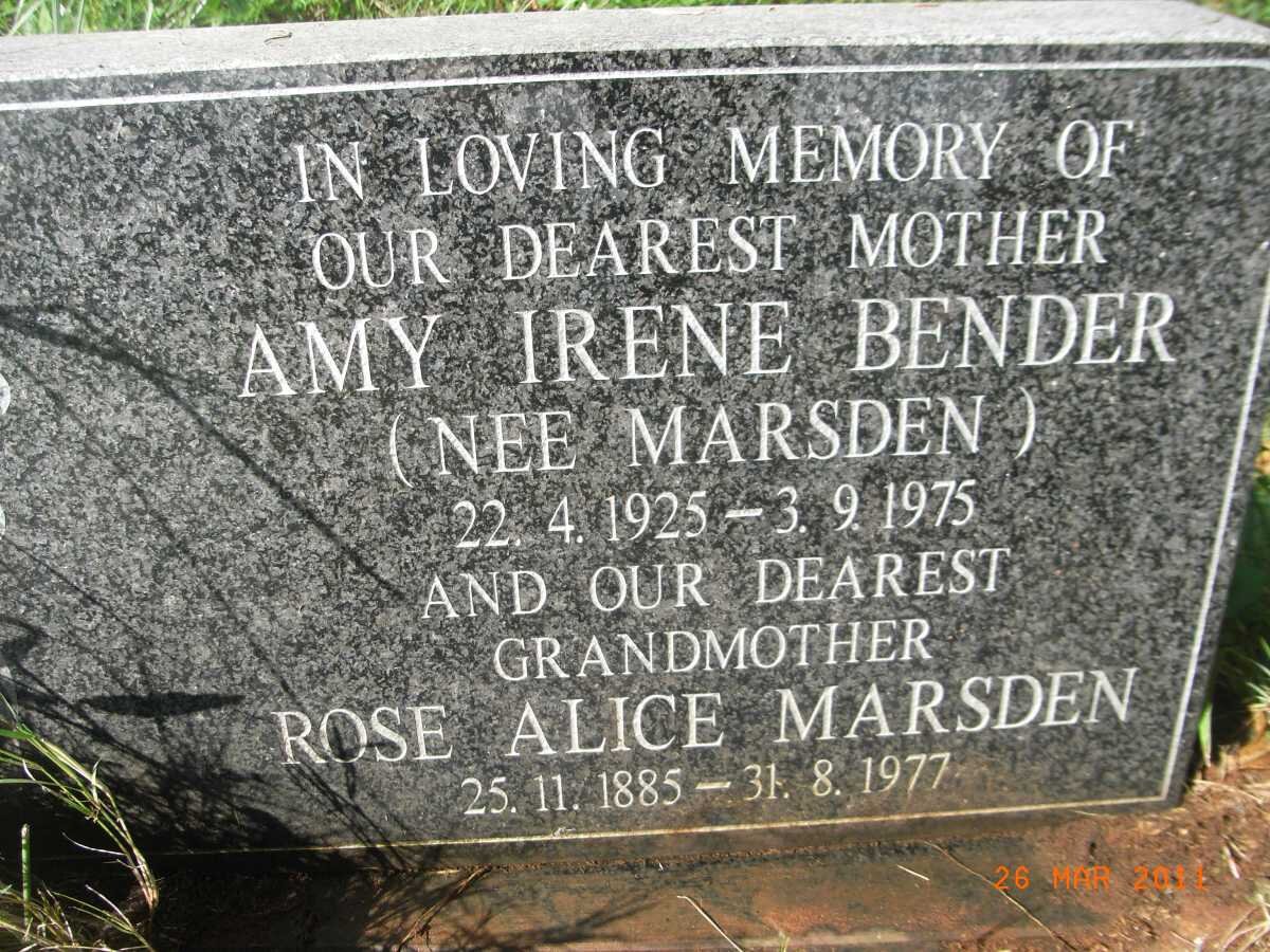 BENDER Amy Irene nee MARSDEN 1925-1975 :: MARSDEN Rose Alice 1885-1977