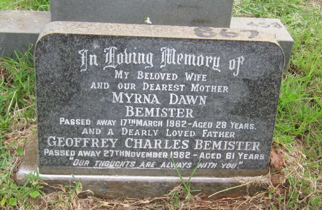 BEMISTER Geoffrey Charles   -1982 &amp; Myrna Dawn  -1962