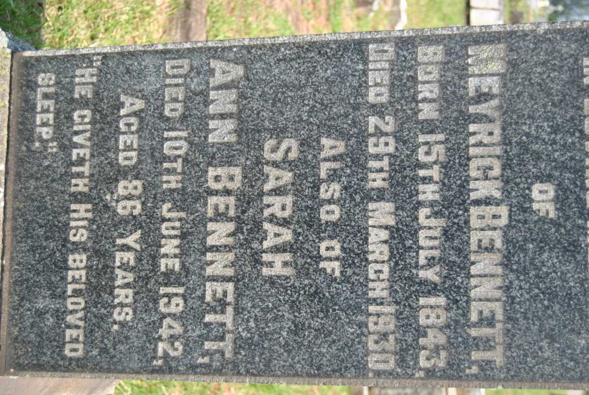 BENNETT Meyrick 1843-1930 &amp; Sarah Ann -1942